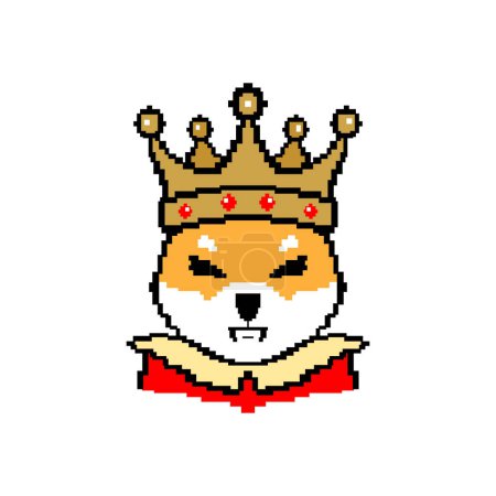 Téléchargez les illustrations : Shiba pixel art portrait avec une couronne - en licence libre de droit
