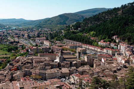 Photo for A breathtaking panoramic view of the historic town of Sisteron, nestled in the heart of Provence, France. - Royalty Free Image