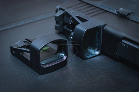 Photo for Modern Red dot sights for pistols. Close-up photo. High quality photo - Royalty Free Image
