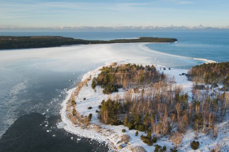 Estonian island of Kresuli and Aegna on a winter day, drone air photography. 