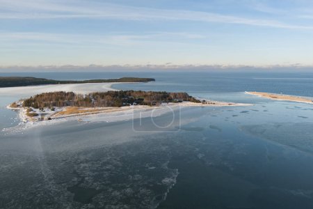 Estonian island of Kresuli on a winter day, drone air photography. 