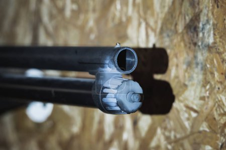Firearm, shotgun barrel close-up. High quality photo