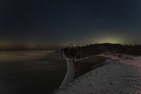 Night scene, view from the sea cliff of Paldiski peninsula in winter. 