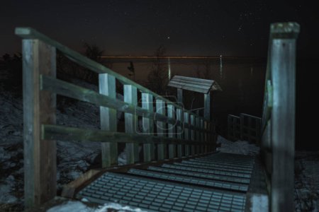 Night scene, stairs descending from a cliff to the sea on the Paldiski peninsula. High quality photo