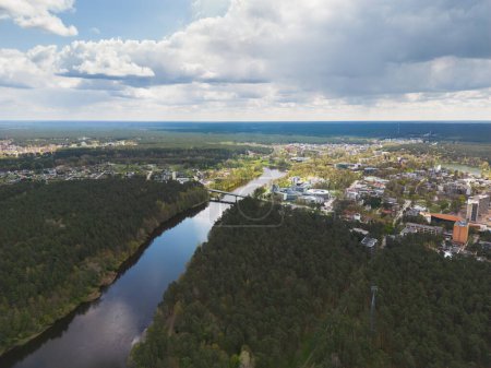 Aerial photo from a drone of Druskininkai, area near the water park in spring. 