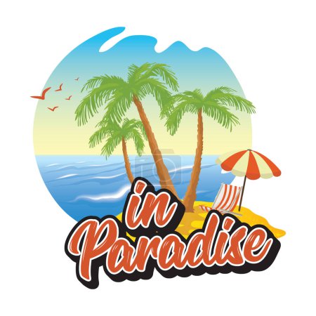 Ilustración de En el paraíso de la playa vibraciones logo diseño para la camiseta - Imagen libre de derechos