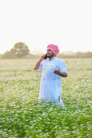 Foto de India agricultor feliz cosechando flores de cilantro, agricultura exitosa - Imagen libre de derechos