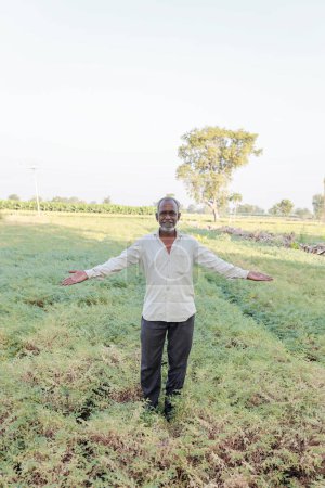 Indische Kichererbsen Landwirtschaft, glücklicher indischer armer Bauer