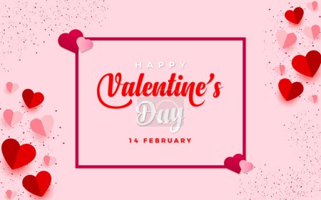 Cartel de la venta del día de San Valentín o pancarta con regalo dulce, corazón dulce y artículos encantadores en rosa