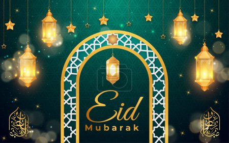 Illustration for Realistic eid mubarak background candles and islamic pattern - Royalty Free Image