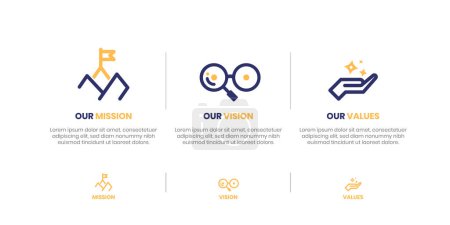 Illustration for Mission Vision Values infographic Banner template. Company goal infographic design with  Modern flat icon design. vector illustration infographic icon design banner. - Royalty Free Image