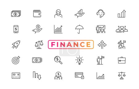 Finance line icons set. Money payments elements outline icons collection. Payments elements symbols. Currency, money, bank, cryptocurrency, check, wallet, piggy, balance, safe - stock vector