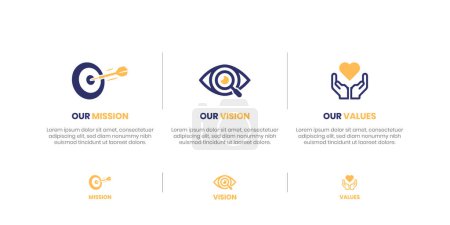 Illustration for Mission Vision Values infographic Banner template. Company goal infographic design with  Modern flat icon design. vector illustration infographic icon design banner - Royalty Free Image