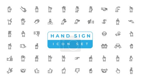 Illustration for Hand gestures line icon set. Included icons as fingers interaction, pinky swear, forefinger point, greeting, pinch, hand washing and more - Royalty Free Image