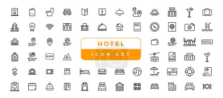 Téléchargez les illustrations : Hotel elements - thin line web icon set. Outline icons collection - en licence libre de droit