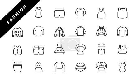 Illustration for Clothes icon set on white background, outline icon for fashion and cloth. line icon set. - Royalty Free Image