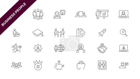 Illustration for Business people line icons set. Businessman outline icons collection. Teamwork, human resources, meeting, partnership, meeting, work group, success, resume - stock vector. - Royalty Free Image