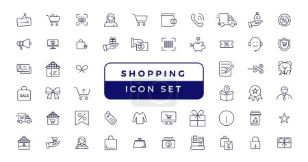 Shopping and retail line icons set. E-Commerce and retail outline icons collection. Shopping, gifts, store, shop, delivery, marketing, store, money, price - stock vector
