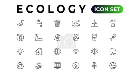 Téléchargez les photos : Ecology line icons set. Renewable energy outline icons collection. Solar panel, recycle, eco, bio, power, water - stock vector - en image libre de droit
