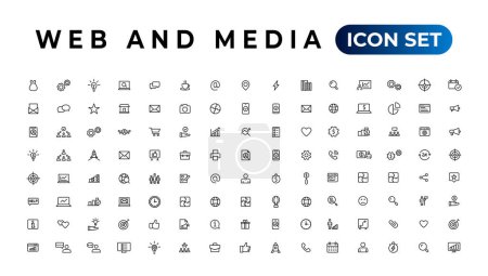 Ilustración de Audio Video Iconos Pack. Conjunto de iconos de línea delgada. Set de colección de iconos planos. Icono de vector simple - Imagen libre de derechos