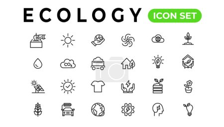 Illustration for Ecology line icons set. Renewable energy outline icons collection. Solar panel, recycle, eco, bio, power, water - stock vector - Royalty Free Image