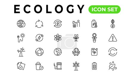 Ilustración de Ecology line icons set. Renewable energy outline icons collection. Solar panel, recycle, eco, bio, power, water - stock vector - Imagen libre de derechos