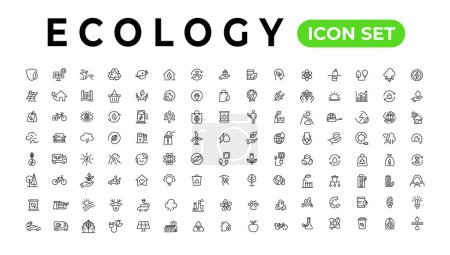 Téléchargez les illustrations : Ecology line icons set. Renewable energy outline icons collection. Solar panel, recycle, eco, bio, power, water - stock vector - en licence libre de droit