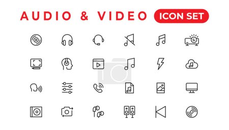 Illustration for Audio Video Icons Pack. Thin line icons set. Flat icon collection set. Simple vector icon - Royalty Free Image