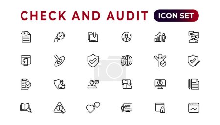 Illustration for Check and audit line icons collection. Set of thin line web icon set, simple outline icons collection, Pixel Perfect icons, Simple vector illustration - Royalty Free Image