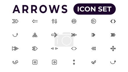 Téléchargez les illustrations : Icônes fléchées ensemble de ligne mince jeu d'icônes web, simple collection d'icônes de contour, Pixel Perfect icônes, Illustration vectorielle simple - en licence libre de droit