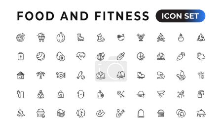 Illustration for Food and fitness linear icons collection.Set of thin line web icon set, simple outline icons collection, Pixel Perfect icons, Simple vector illustration - Royalty Free Image