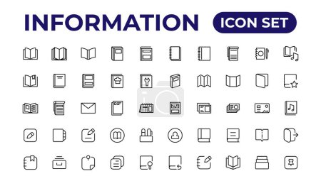 Illustration for Information simple minimal thin line icons.Brochure line icons set. Flyer leaflet, catalogue, booklet, magazine, letterhead, open book and other - Royalty Free Image