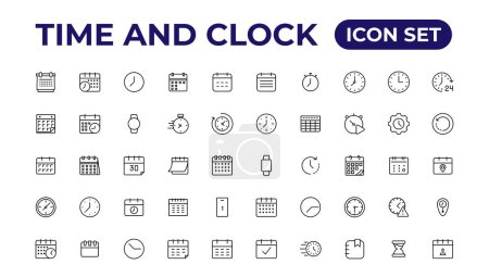Téléchargez les illustrations : Time and clock, calendar, timer line icons. Vector linear icon se - en licence libre de droit