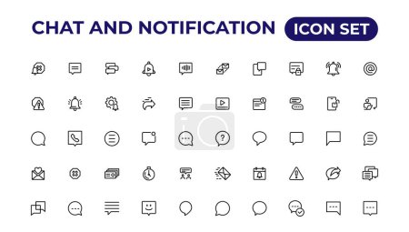 Photo for Chat and notification line icons collection. Bell, message, like, reminder, devices icons. - Royalty Free Image