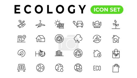Ilustración de Ecology line icons set. Renewable energy outline icons collection. Solar panel, recycle, eco, bio, power, water - stock vector - Imagen libre de derechos