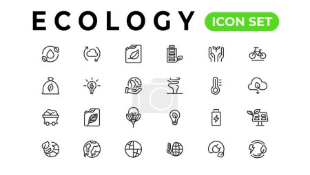 Téléchargez les illustrations : Ecology line icons set. Renewable energy outline icons collection. Solar panel, recycle, eco, bio, power, water - stock vector - en licence libre de droit