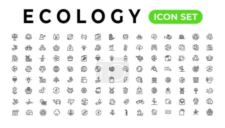 Illustration for Ecology line icons set. Renewable energy outline icons collection. Solar panel, recycle, eco, bio, power, water - stock vector - Royalty Free Image