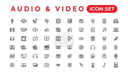 Illustration for Audio Video Icons Pack. Thin line icons set. Flat icon collection set. Simple vector icon - Royalty Free Image