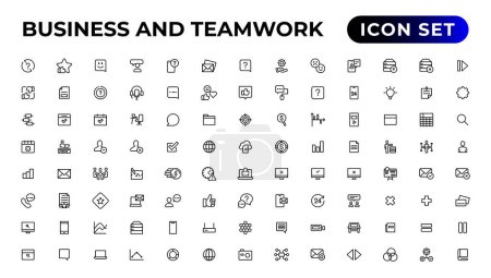 Illustration for Business and Teamwork line icons set.Money, investment, teamwork, meeting, partnership, meeting, work success.Outline icon - Royalty Free Image