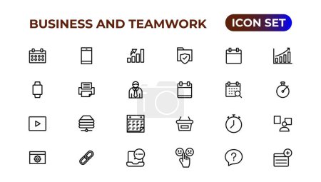 Illustration for Business and Teamwork line icons set.Money, investment, teamwork, meeting, partnership, meeting, work success.Outline icon - Royalty Free Image