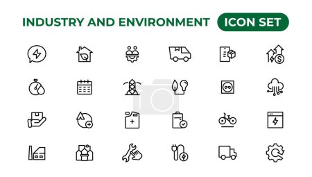 Illustration for Set of outline icons related to green, renewable energy, alternative sources energy. Eco icon collection.Outline icon collection - Royalty Free Image