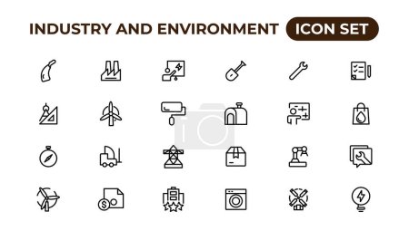 Illustration for Set of outline icons related to green, renewable energy, alternative sources energy. Eco icon collection.Outline icon collection - Royalty Free Image