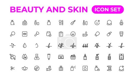 Illustration for Beauty. Attributes of beauty for men and women.Skin care line icons set. - Royalty Free Image