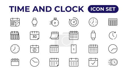 Illustration for Time and clock, calendar, timer line icons. Vector linear icon se - Royalty Free Image