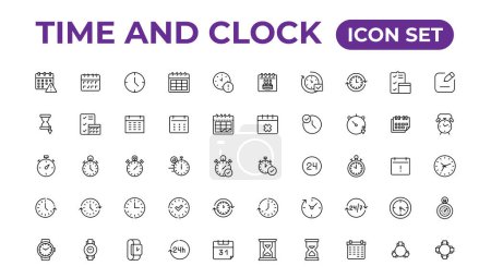 Téléchargez les illustrations : Time and clock, calendar, timer line icons. Vector linear icon se - en licence libre de droit