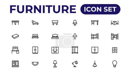 Illustration for Furniture, icon set.Outline icon collection - Royalty Free Image