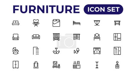 Illustration for Furniture, icon set.Outline icon collection - Royalty Free Image
