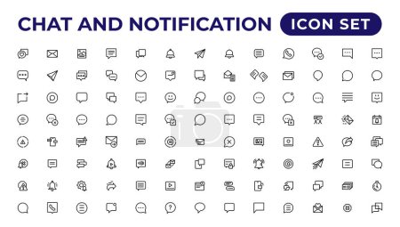 Illustration for Chat and notification line icons collection. Bell, message, like, reminder, devices icons. - Royalty Free Image