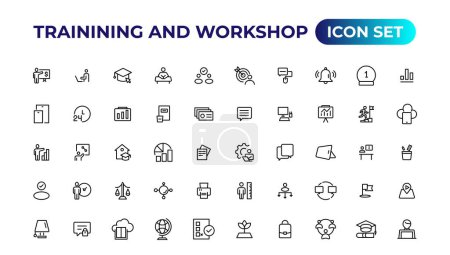 Illustration for Trainining and workshop icon set. Containing team building, collaboration, teamwork.Outline icon collection - Royalty Free Image