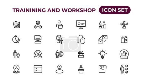 Illustration for Trainining and workshop icon set. Containing team building, collaboration, teamwork.Outline icon collection - Royalty Free Image